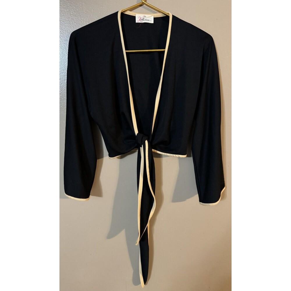 The Kollection Ltd Vintage Crop Tie Front Black Cardigan Whimsy Girl Like Medium